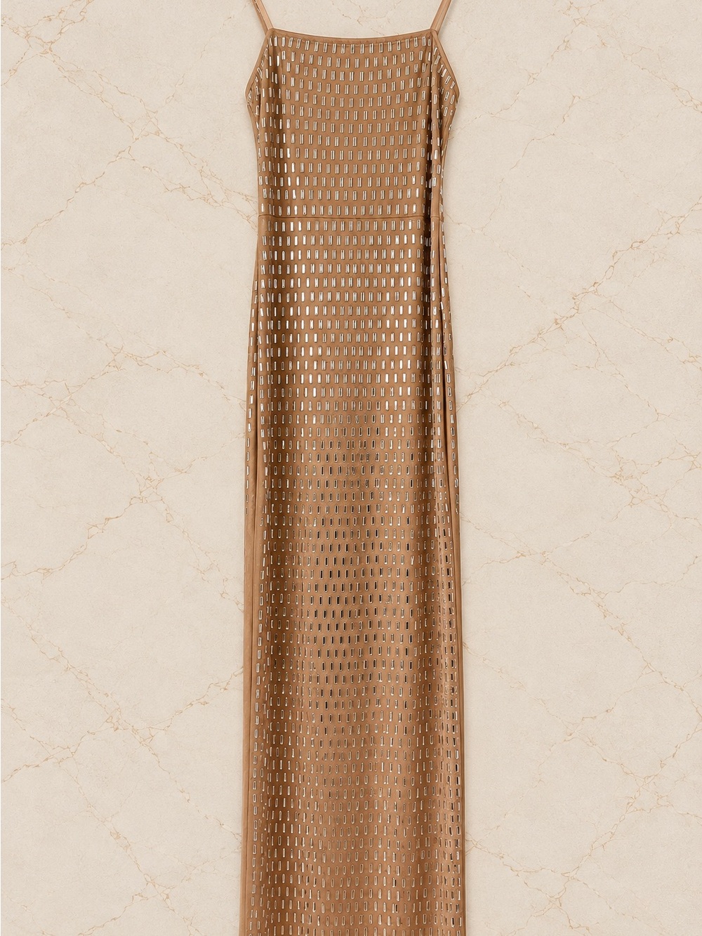 Strappy Metallic Cutout Maxi Dress in Bronze